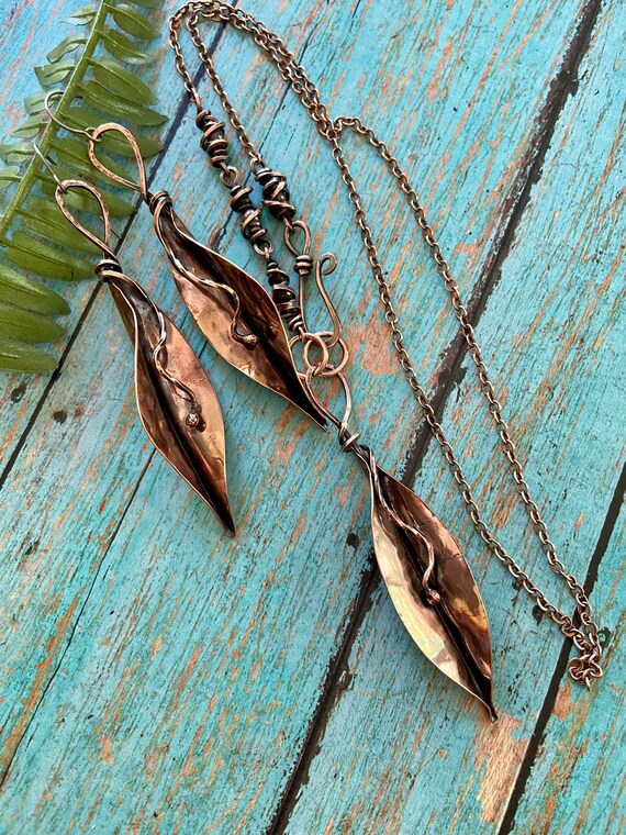 Rustic FoldFormed Copper Leaf Earrings