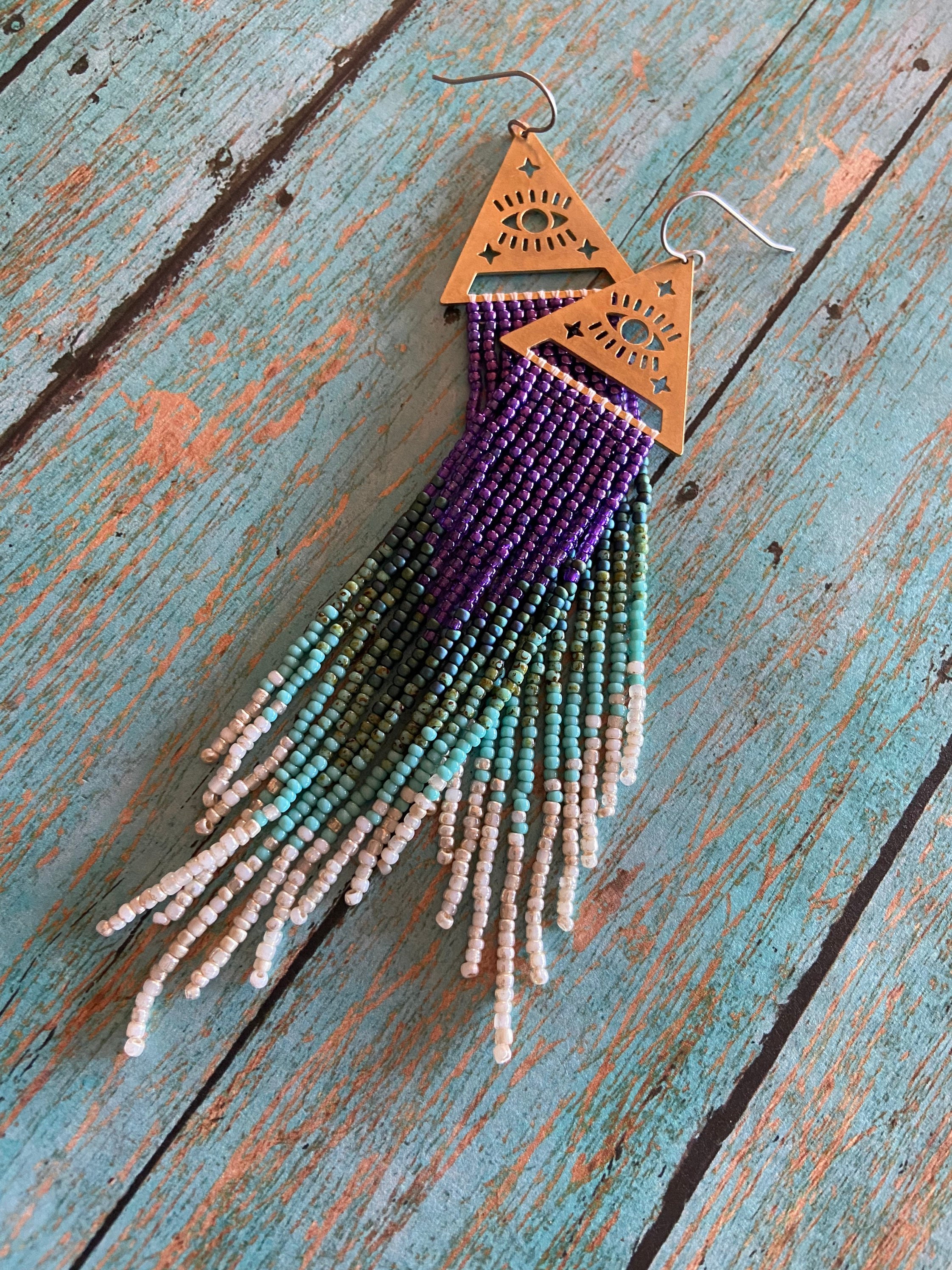 Long Bohemian Seed Beaded Fringe Lightweight Multicolored Shoulder Dusters Native American Inspired Gypsy Boho Hippie Chic Beaded Earrings