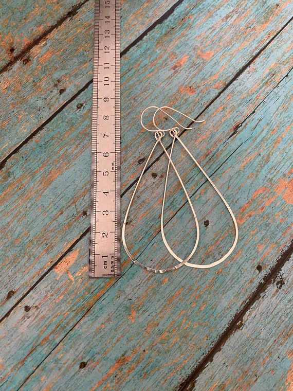 Lightweight Long Thin Minimalistic Teardrop Sterling Silver Hoop Earrings