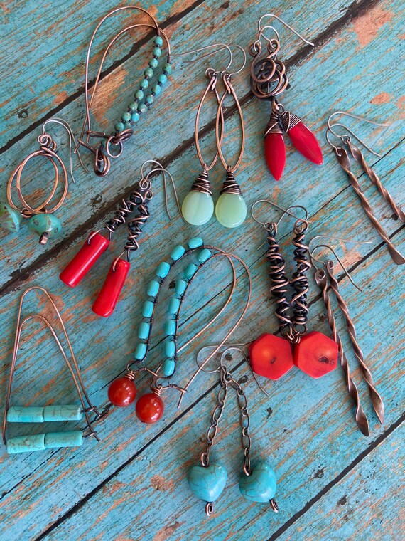 Copper Red Coral Earrings