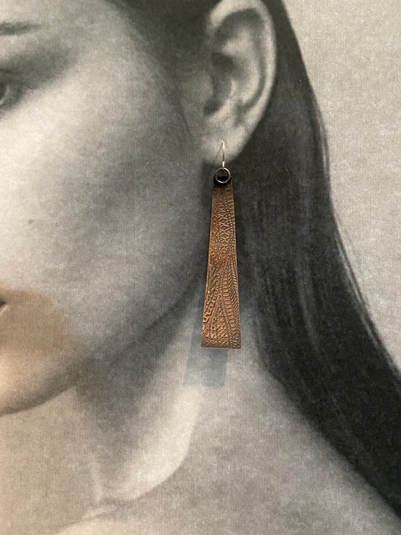 Long Rustic Textured Copper Earrings