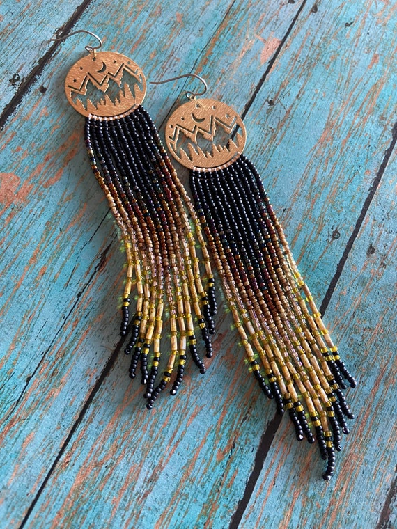 Long Bohemian Seed Beaded Fringe Lightweight Multicolored Shoulder Dusters Native American Inspired Gypsy Boho Hippie Chic Beaded Earrings