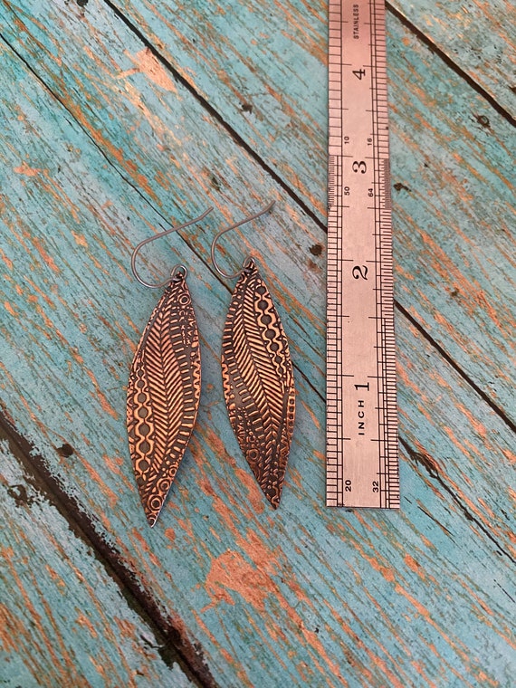 Embossed Copper Leaf Earrings