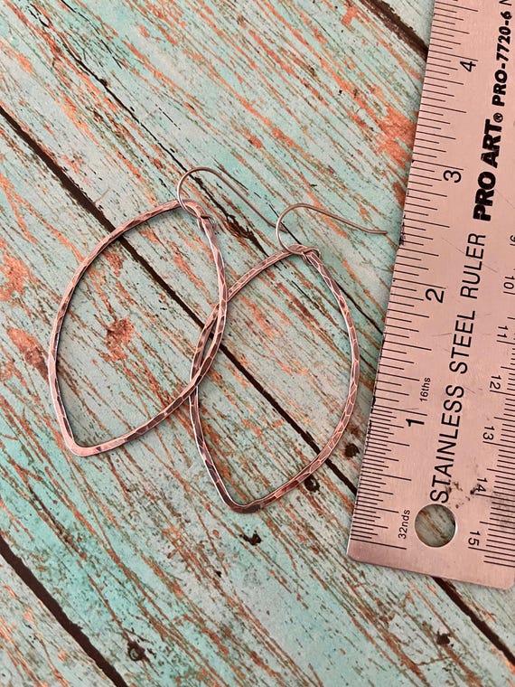 Lightweight Hammered Marquise Copper Hoop Earrings