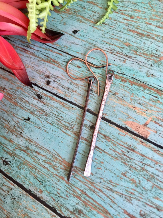 Stamped Copper Stick Earrings