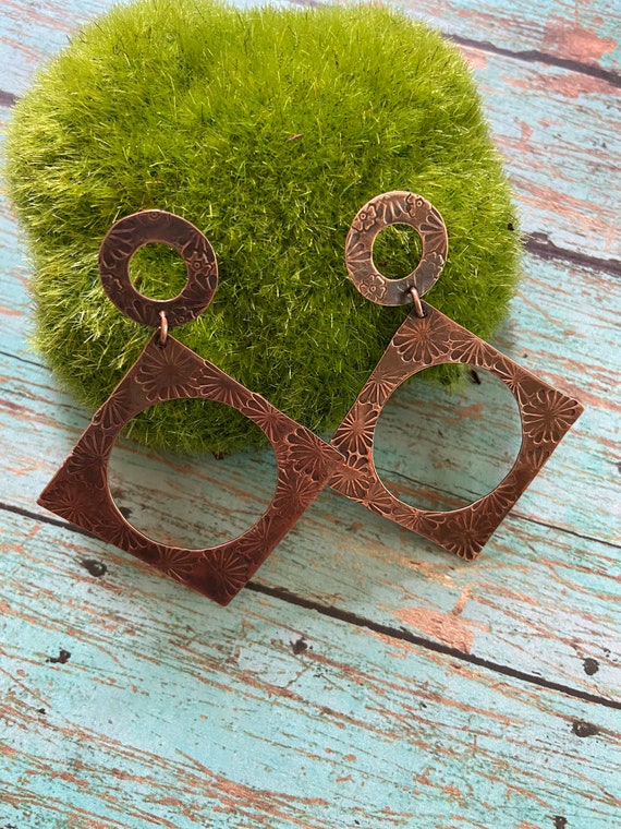 Long Post Copper Earrings
