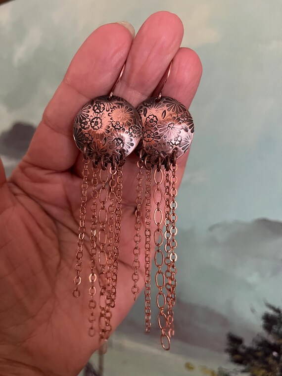 Long Copper Fringe Earrings