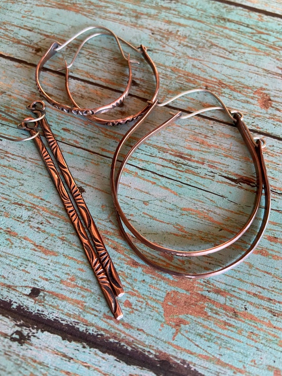 Stamped Copper Stick Earrings