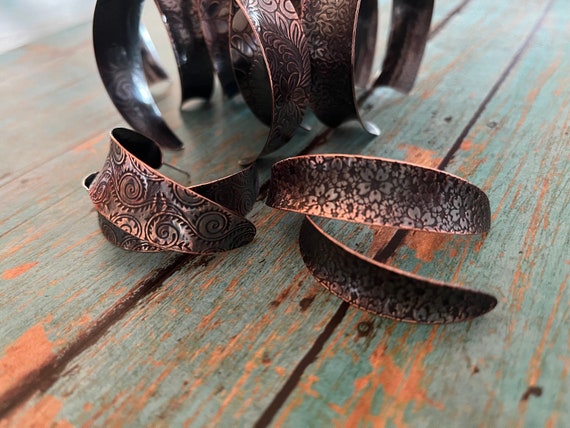 Concave Solid Copper Embossed Cuff Bracelet