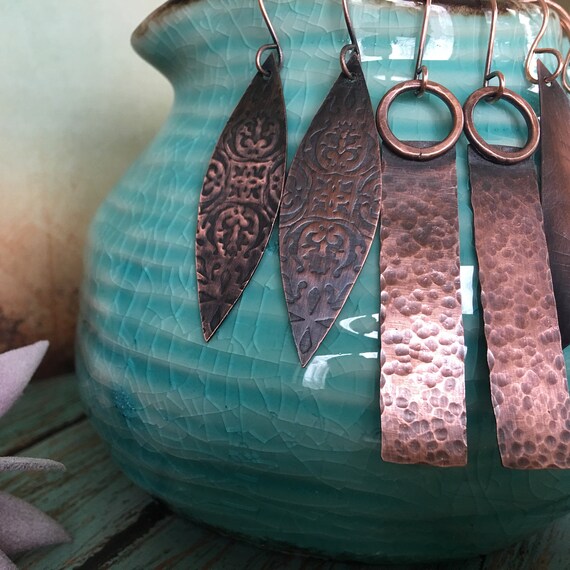 Rustic FoldFormed Copper Leaf Earrings