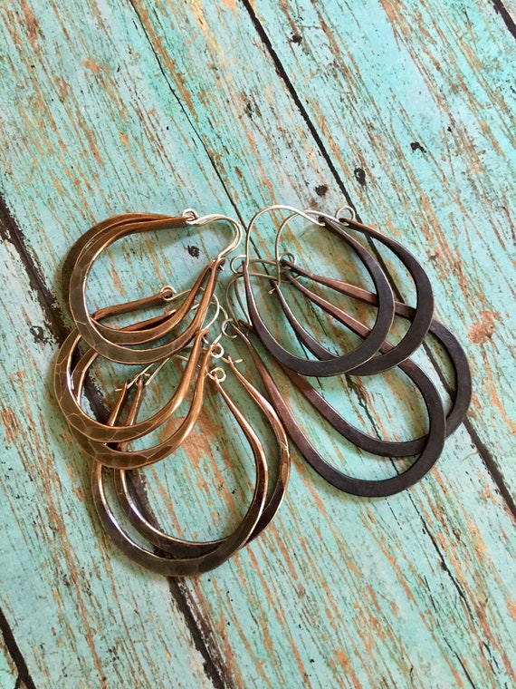 Oval Stamped Dangle Copper Hoops