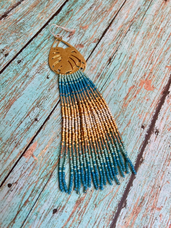 Long Bohemian Fringe Lightweight Ombre Shoulder Dusters Native American Inspired Gypsy Boho Hippie Chic Beaded Earrings