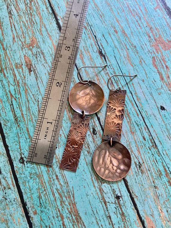 Long Copper Asymmetric Earrings