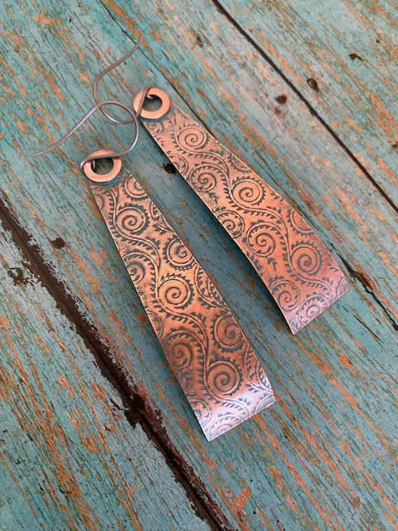 Long Rustic Copper Earrings