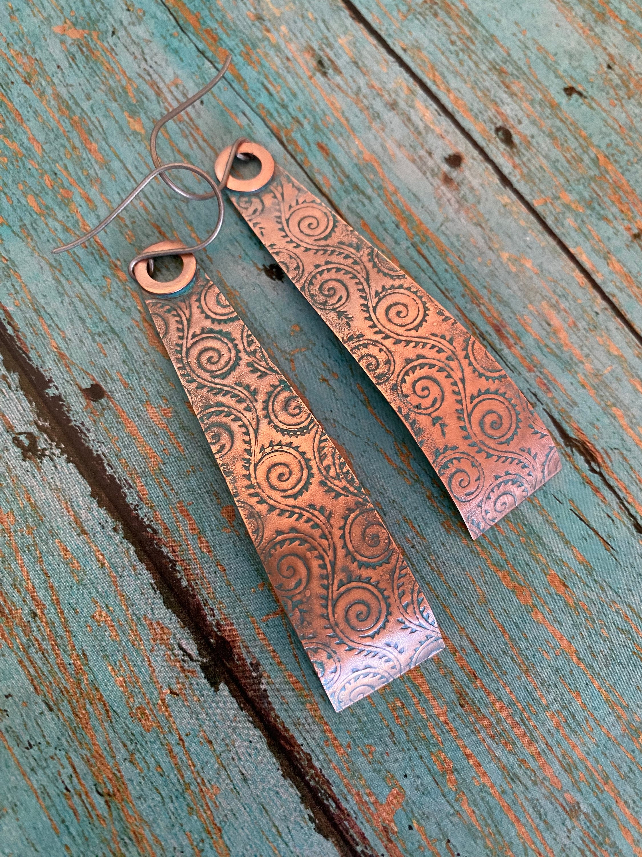 Long Rustic Copper Earrings