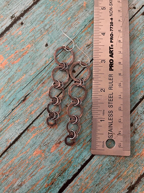 Long Rustic Hammered Copper Dangle Earrings