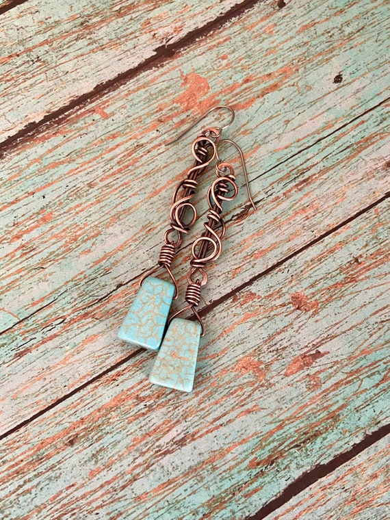 Blue Stone Copper Earrings