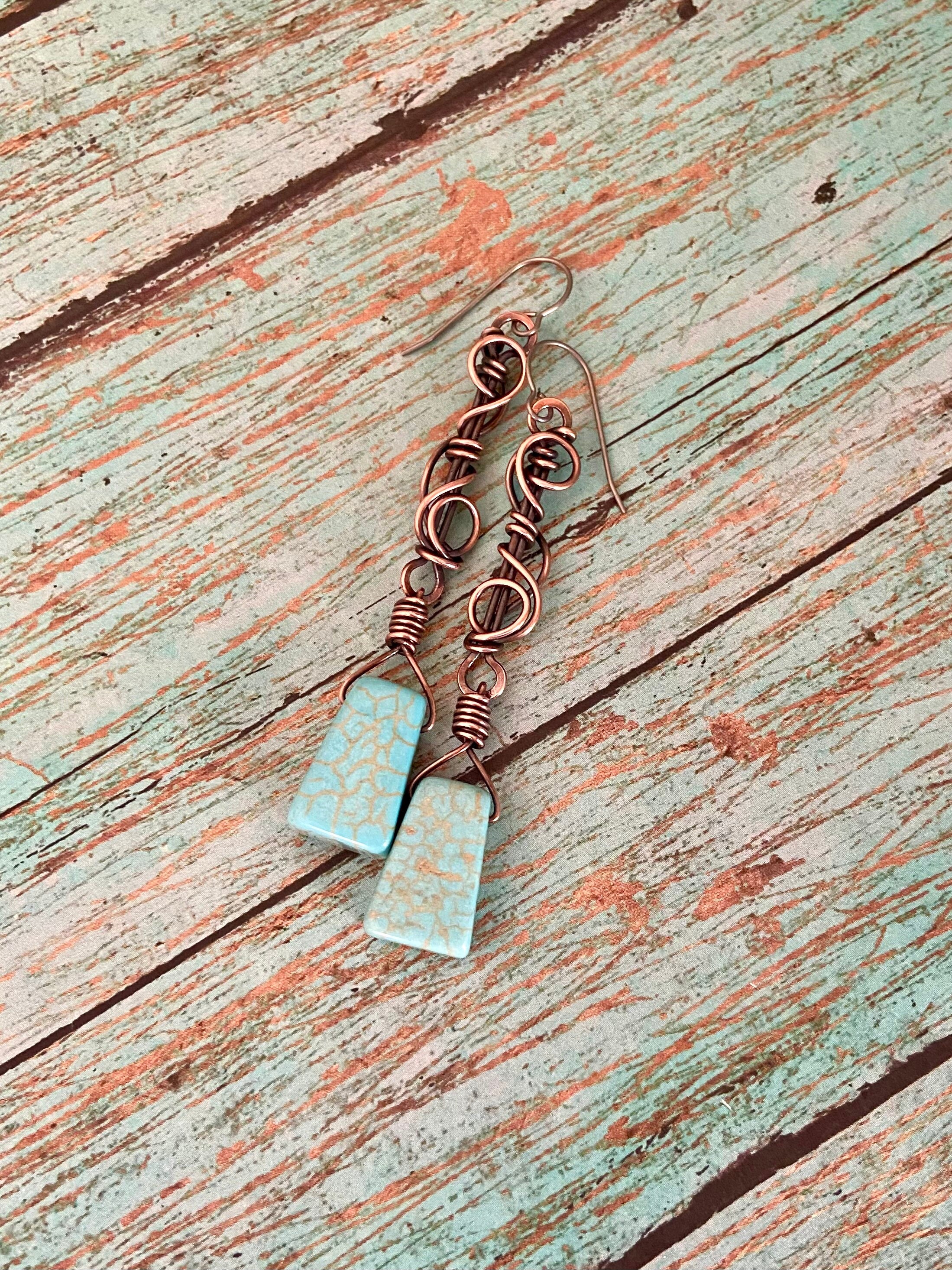 Blue Stone Copper Earrings