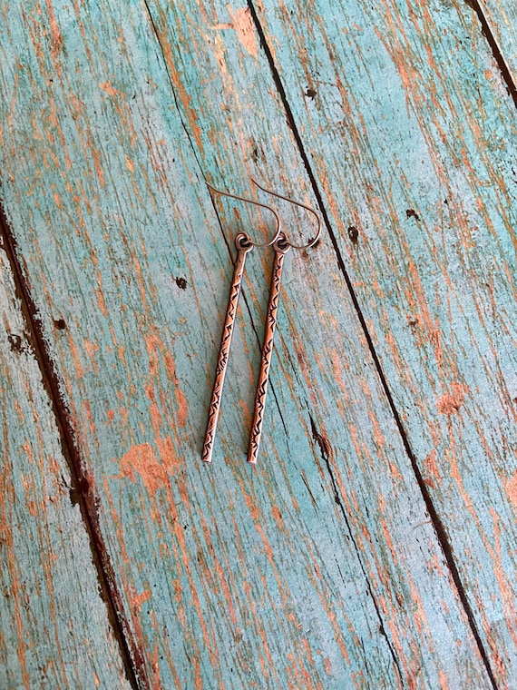 Stamped Copper Stick Earrings