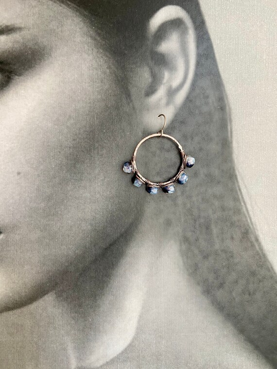 OOAK Beaded Wire Wrapped Copper Hoop Earrings