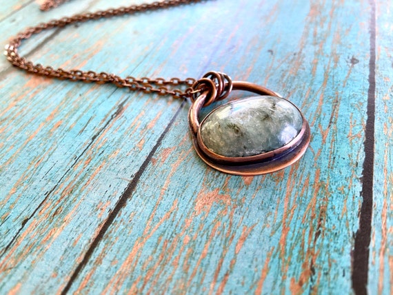 Rustic Paisley Boho Copper Stone Pendant