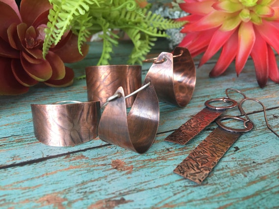 Medium Large Copper Lotus Petal Hoop Earrings