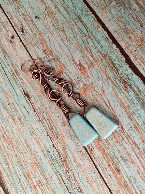 Blue Stone Copper Earrings