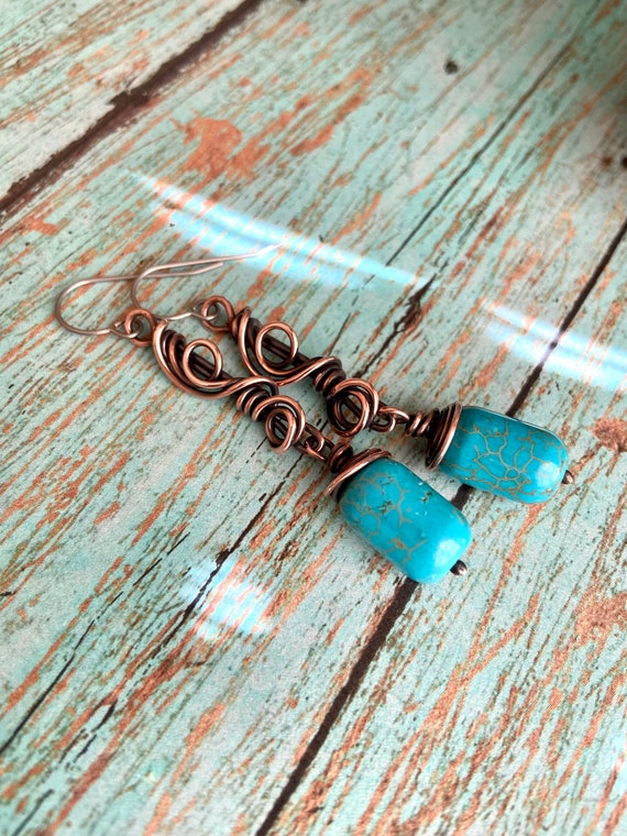 Blue Stone Copper Earrings