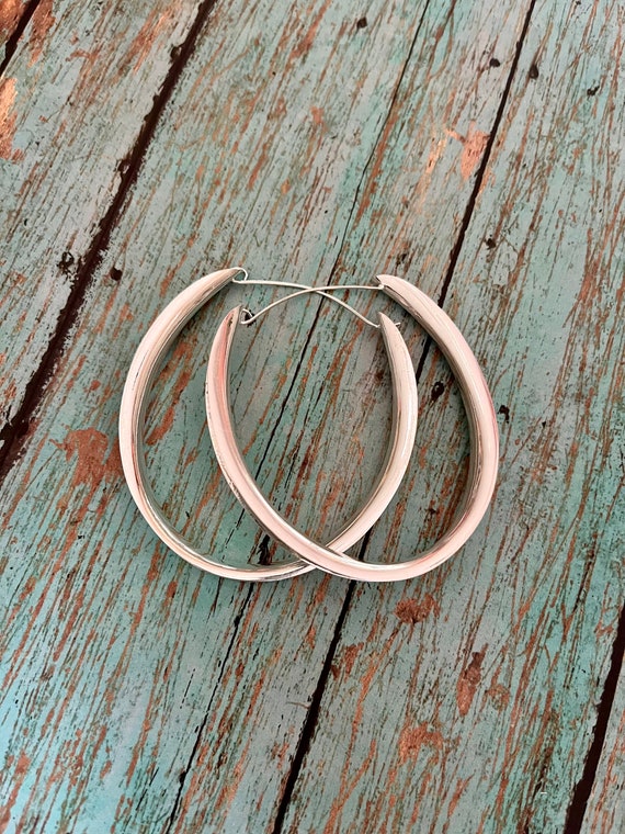 Large Lightweight Stering Silver Hoop Earrings