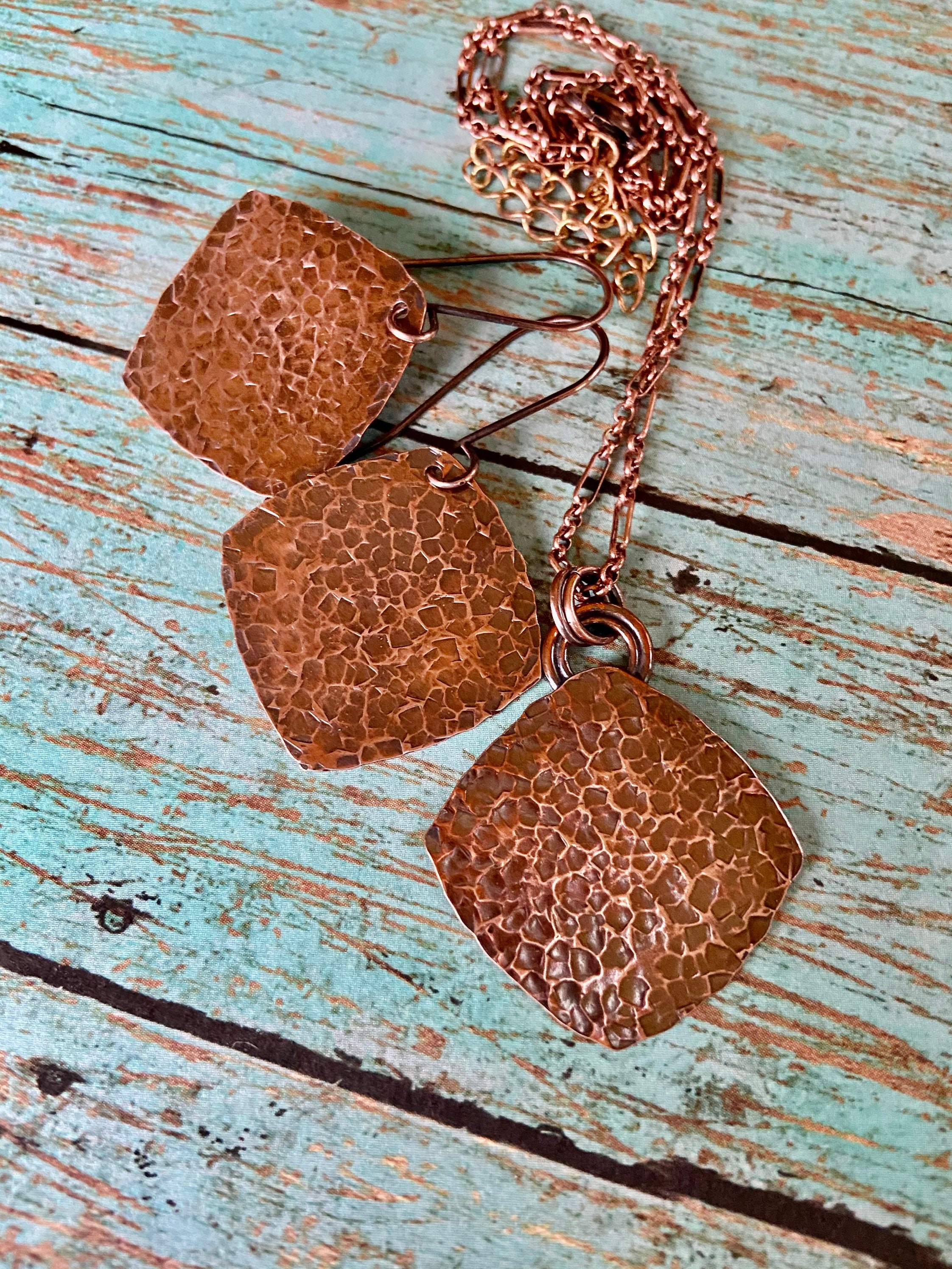 Small Rustic Square Hammered Copper Set