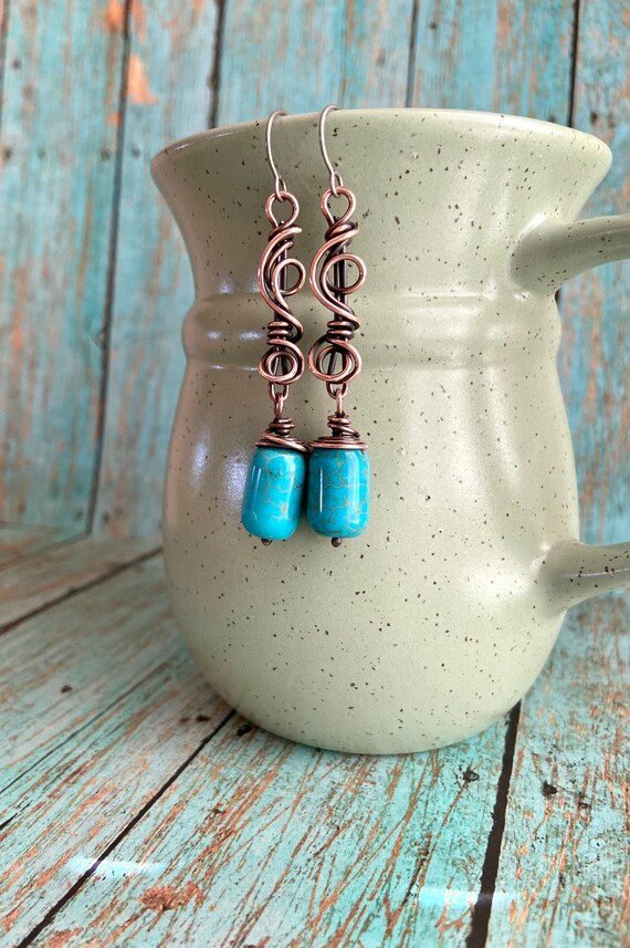 Blue Stone Copper Earrings