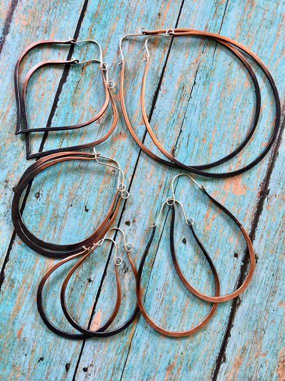 Medium Large Copper Lotus Petal Hoop Earrings