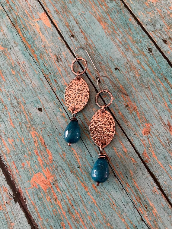 Olive Green Long Copper Earrings