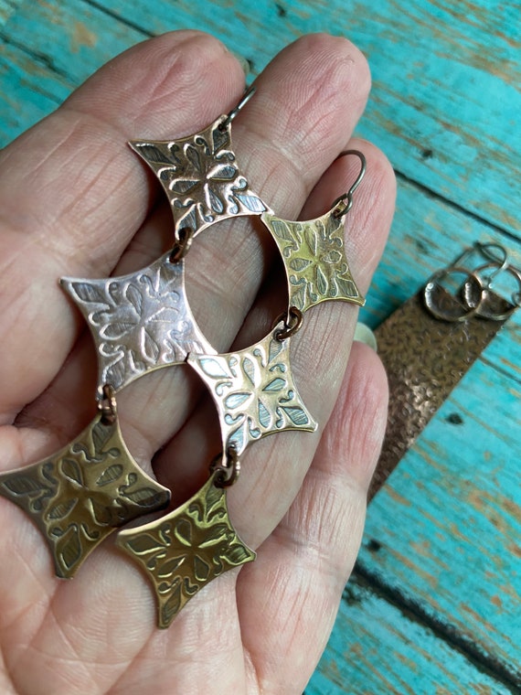 Three Tier Copper Earrings