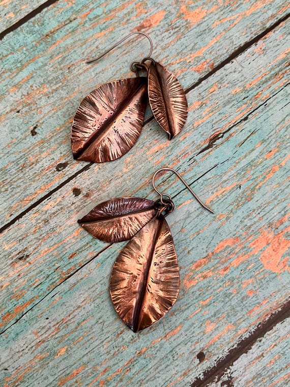 FoldFormed Copper Leaf Dangle Earrings