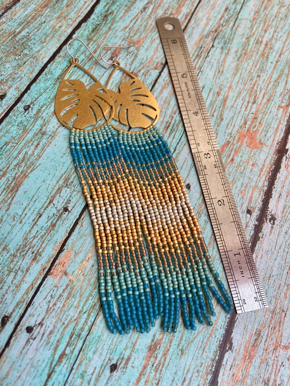 Long Bohemian Fringe Lightweight Ombre Shoulder Dusters Native American Inspired Gypsy Boho Hippie Chic Beaded Earrings