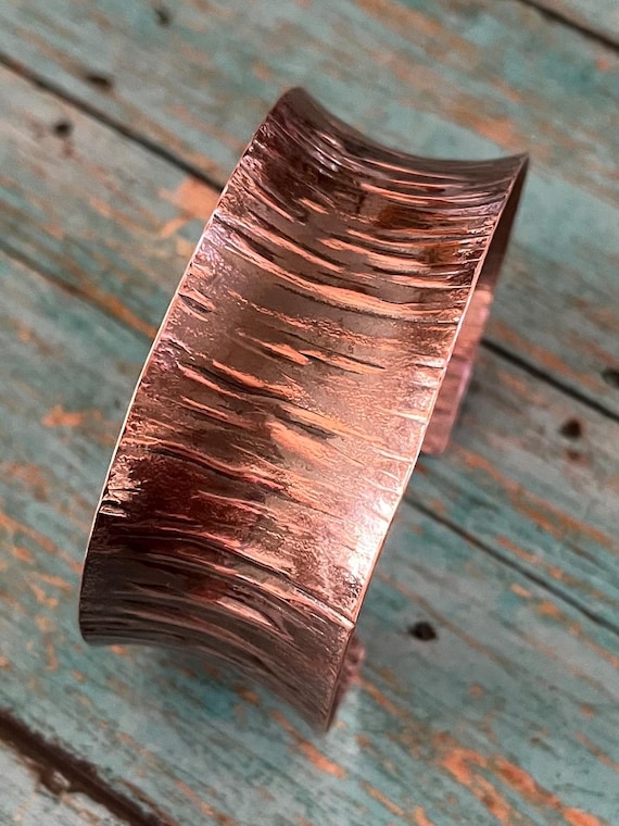 Concave Solid Copper Textured Cuff Bracelet