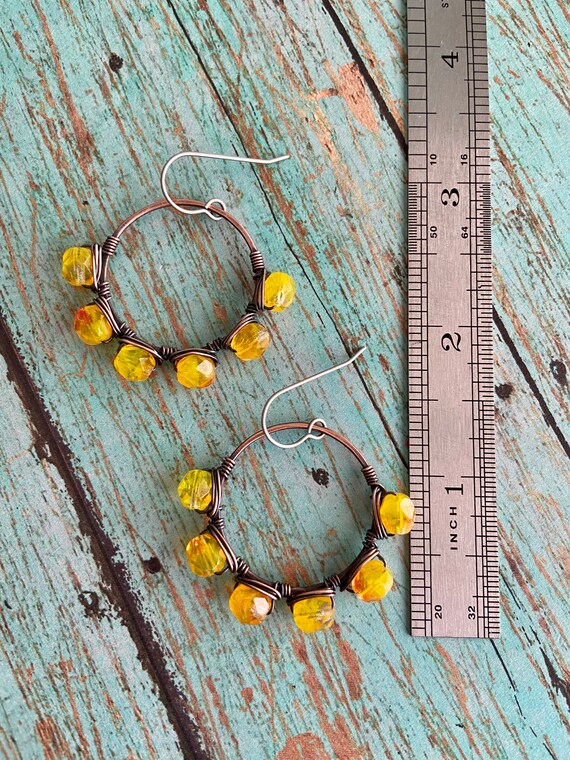 OOAK Beaded Wire Wrapped Copper Hoop Earrings