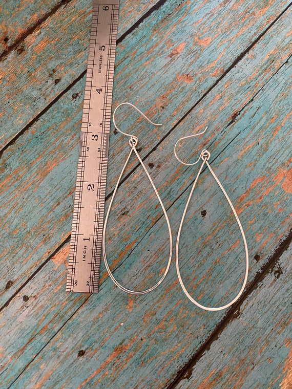Lightweight Long Thin Minimalistic Teardrop Sterling Silver Hoop Earrings