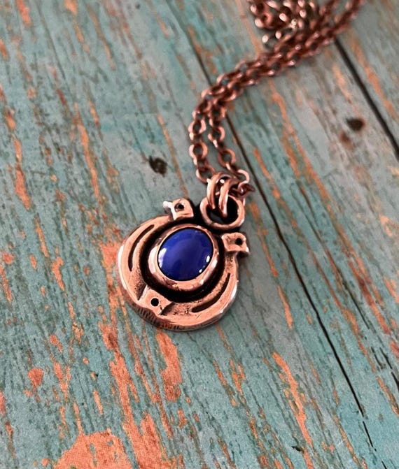 Small Rustic Copper Horseshoe Lapis Lazuli Necklace