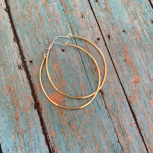 Round NuGold  Hoops|Golden Hand Forged Hoops|Handmade Metalwork Artisan Hoop Earrings|Lightweight Hoops|Minimalistic|Elegant Brass Hoops