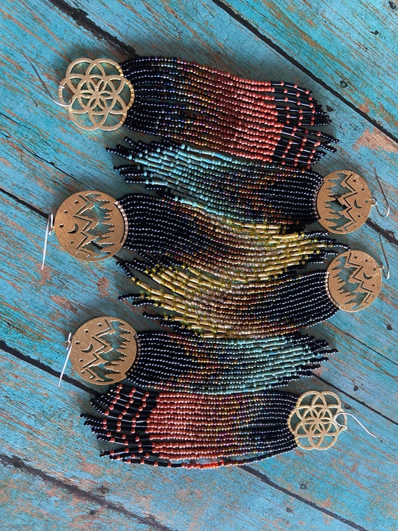 Long Bohemian Fringe Lightweight Ombre Shoulder Dusters Native American Inspired Gypsy Boho Hippie Chic Beaded Earrings