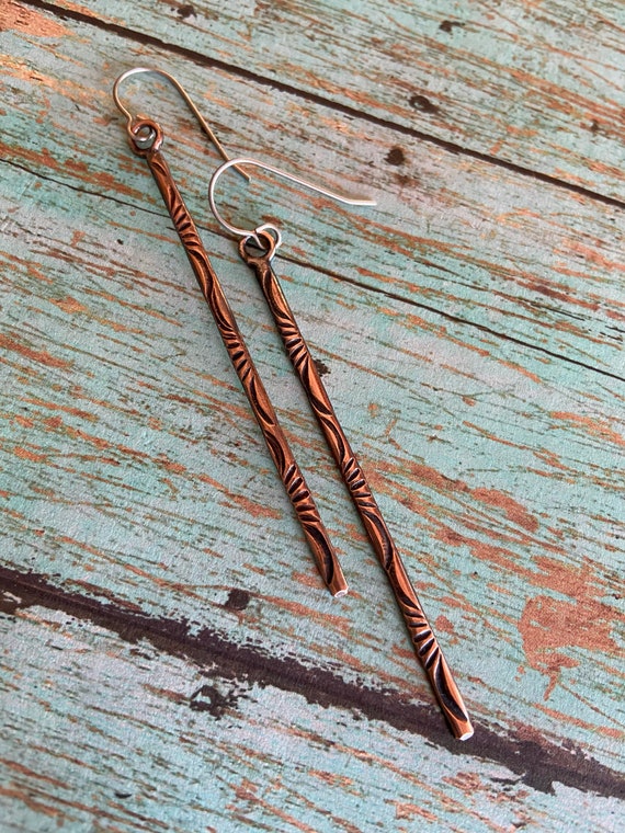 Stamped Copper Stick Earrings