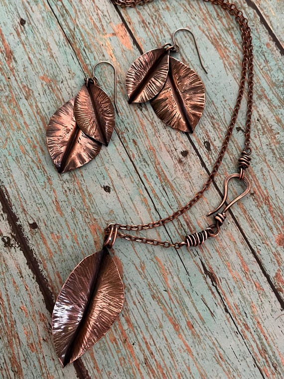 Fold Formed Copper Leaf Pendant