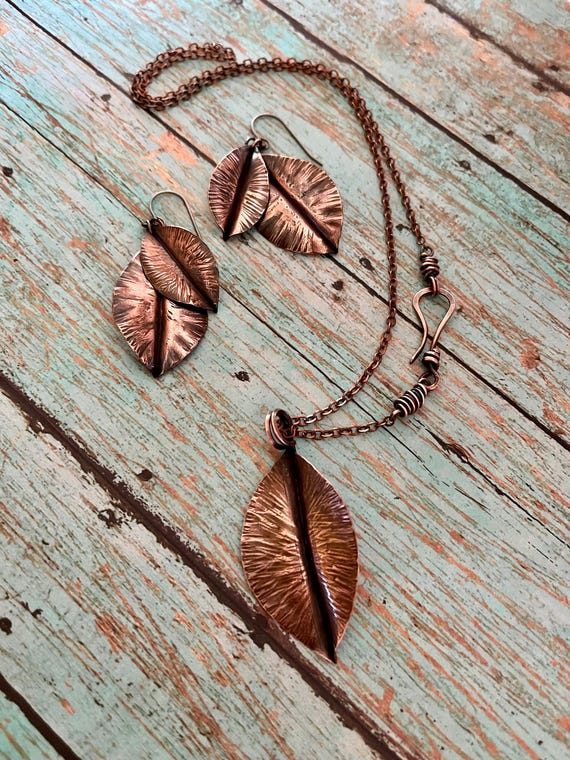 Fold Formed Copper Leaf Pendant