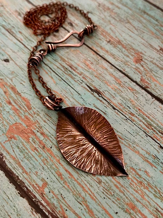 Fold Formed Copper Leaf Pendant