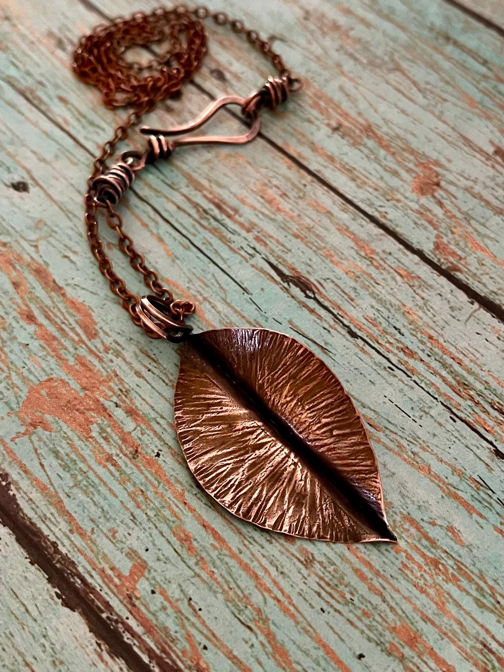 Fold Formed Copper Leaf Pendant