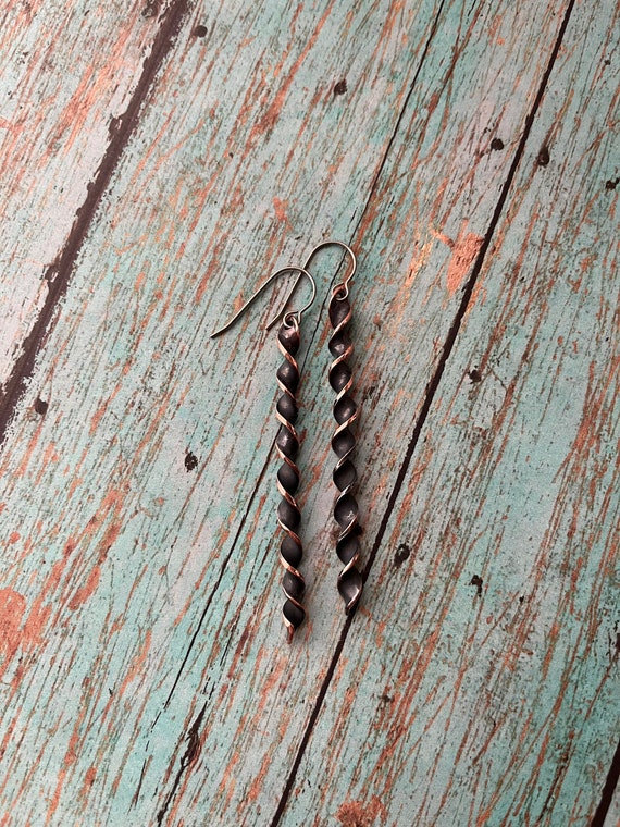 Rustic Copper Twisted Spiral Earrings