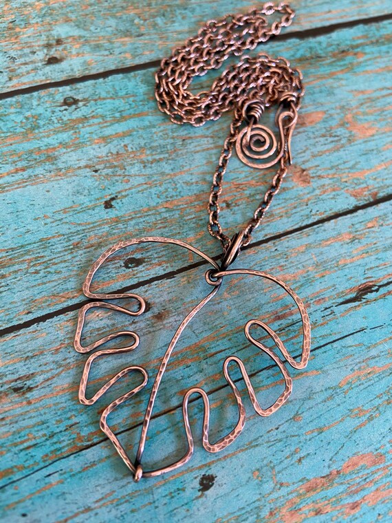 Copper Monstera Necklace