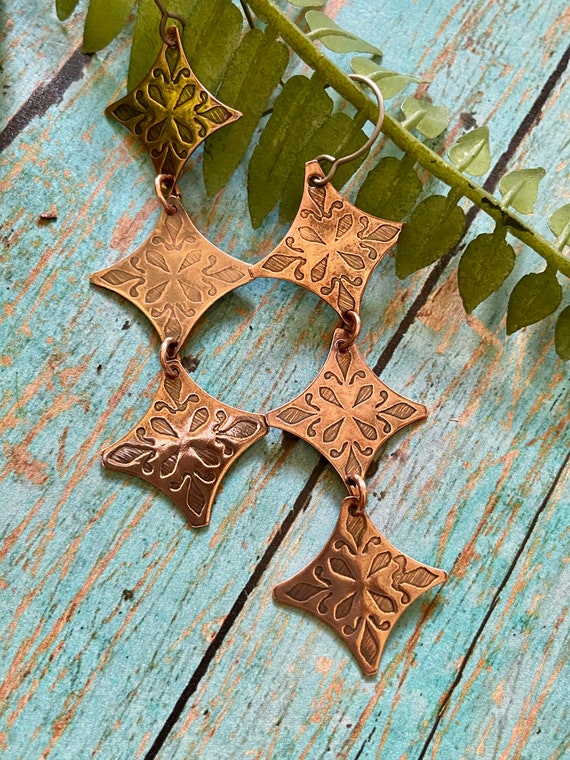 Three Tier Copper Earrings
